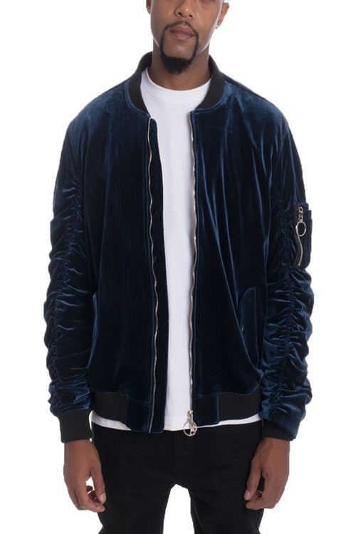 MALEFICUBRIS 'Midnight Plush' Cinch-Sleeve Bomber Jacket