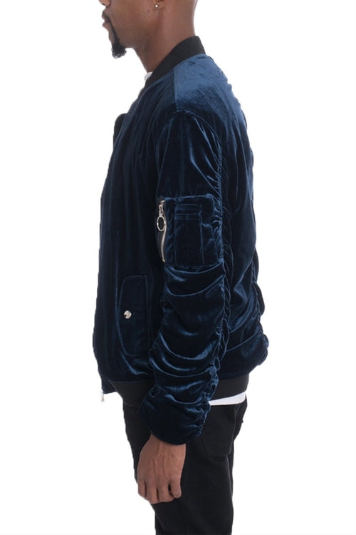 MALEFICUBRIS 'Midnight Plush' Cinch-Sleeve Bomber Jacket